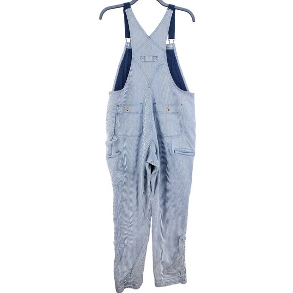 Duluth Trading Co. Rootstock Womens Size Lx33 Blue & White Striped Denim Overall - Picture 2 of 10